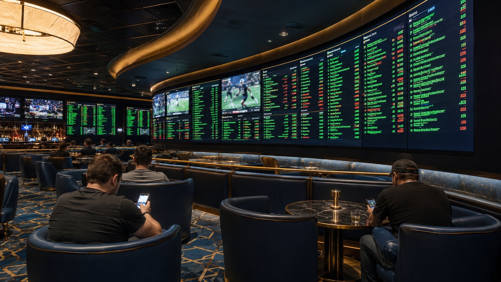 Sportsbook interior with screens