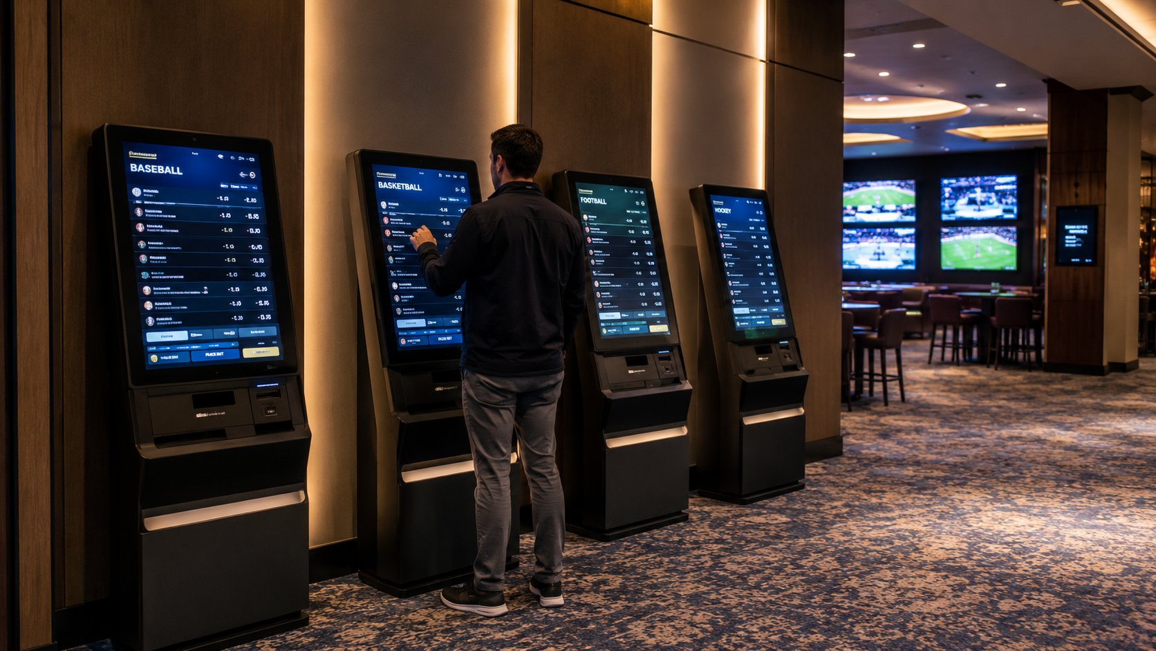 Sportsbook interior with screens