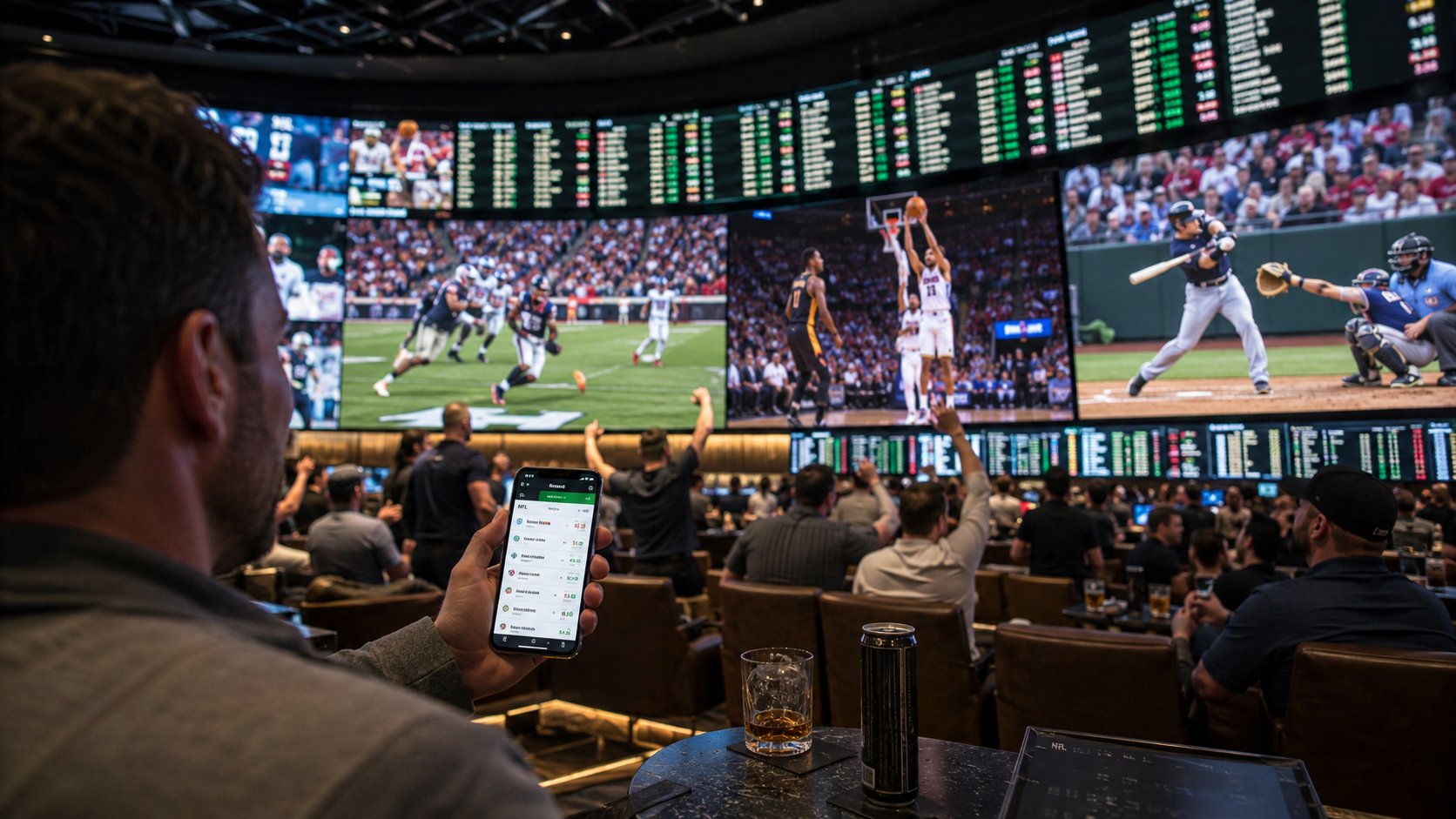 Sportsbook interior with screens
